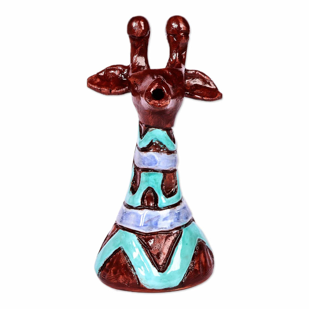 Ceramic Giraffe Sculpture with Blue and Purple Waves - Tall Waves