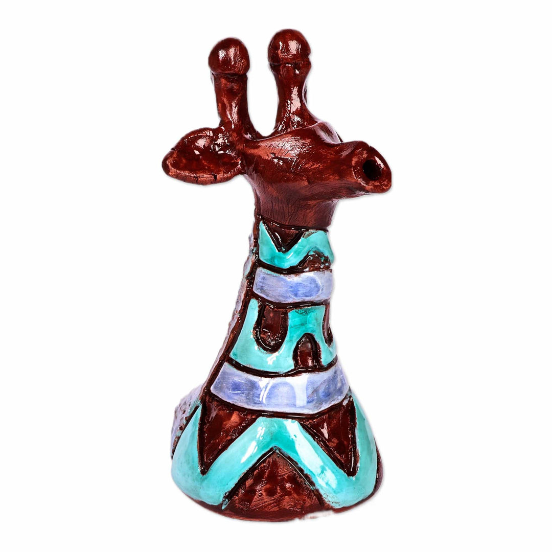 Ceramic Giraffe Sculpture with Blue and Purple Waves - Tall Waves