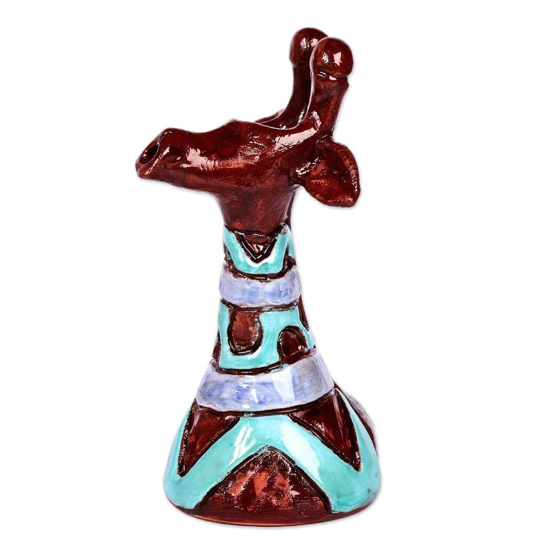 Ceramic Giraffe Sculpture with Blue and Purple Waves - Tall Waves