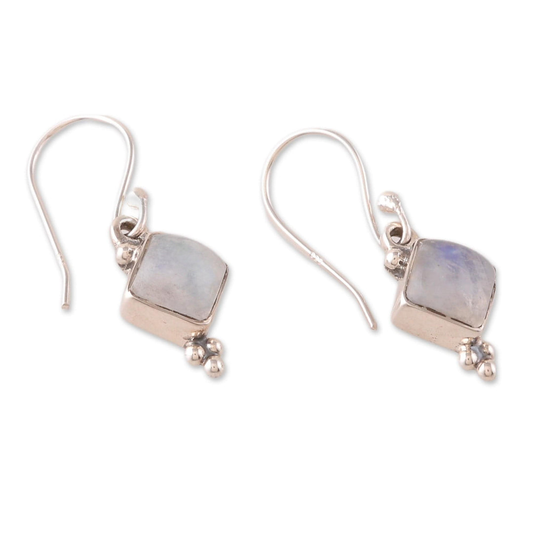 Polished Natural Rainbow Moonstone Dangle Earrings - Misty Jewels