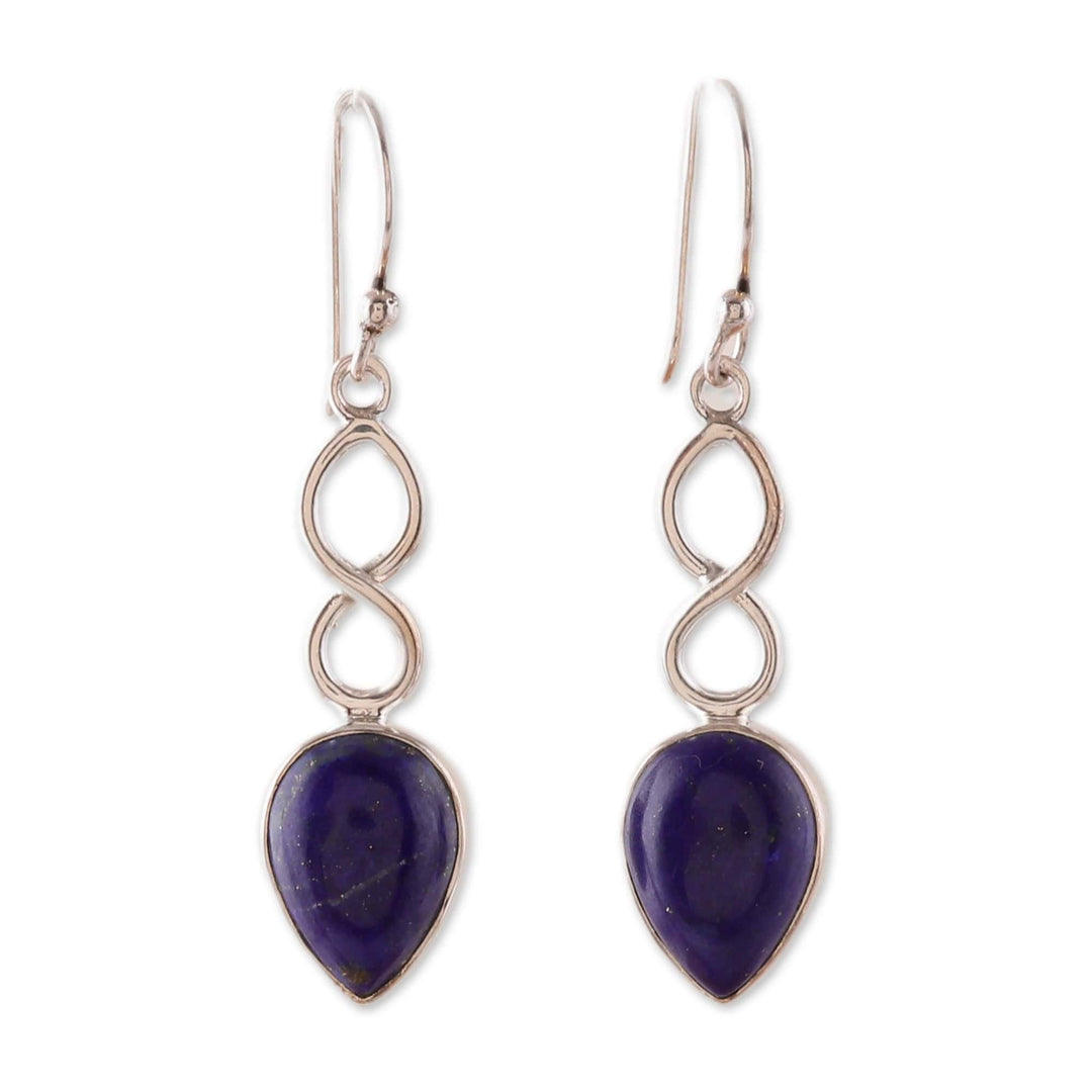 Polished Sterling Silver and Lapis Lazuli Dangle Earrings - Royal Destiny