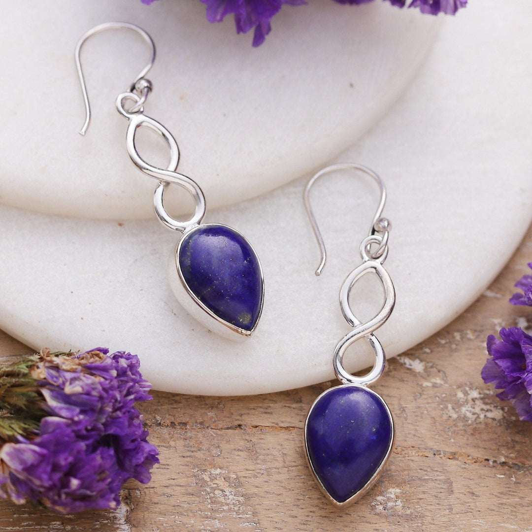 Polished Sterling Silver and Lapis Lazuli Dangle Earrings - Royal Destiny