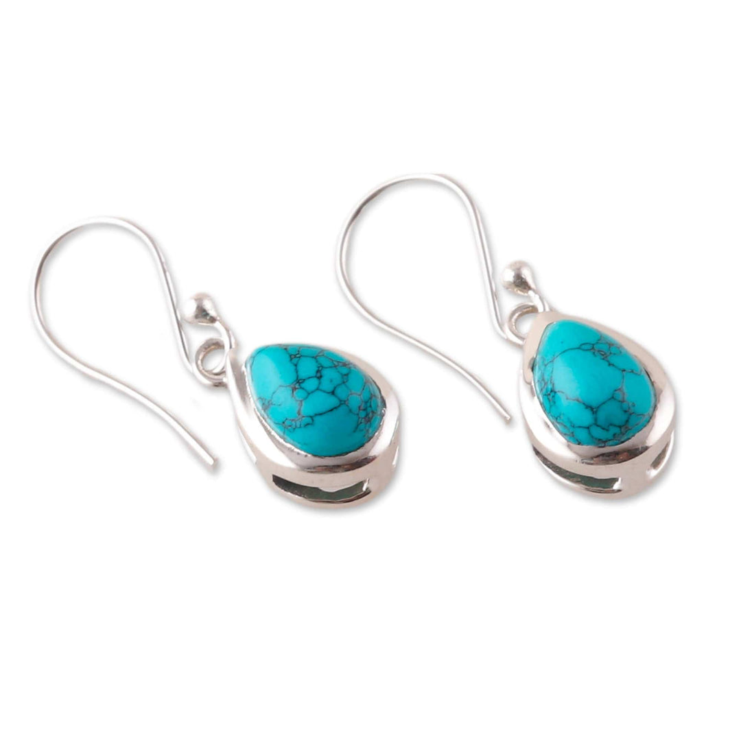 Polished Drop-Shaped Calcite Dangle Earrings from India - Sky Droplets
