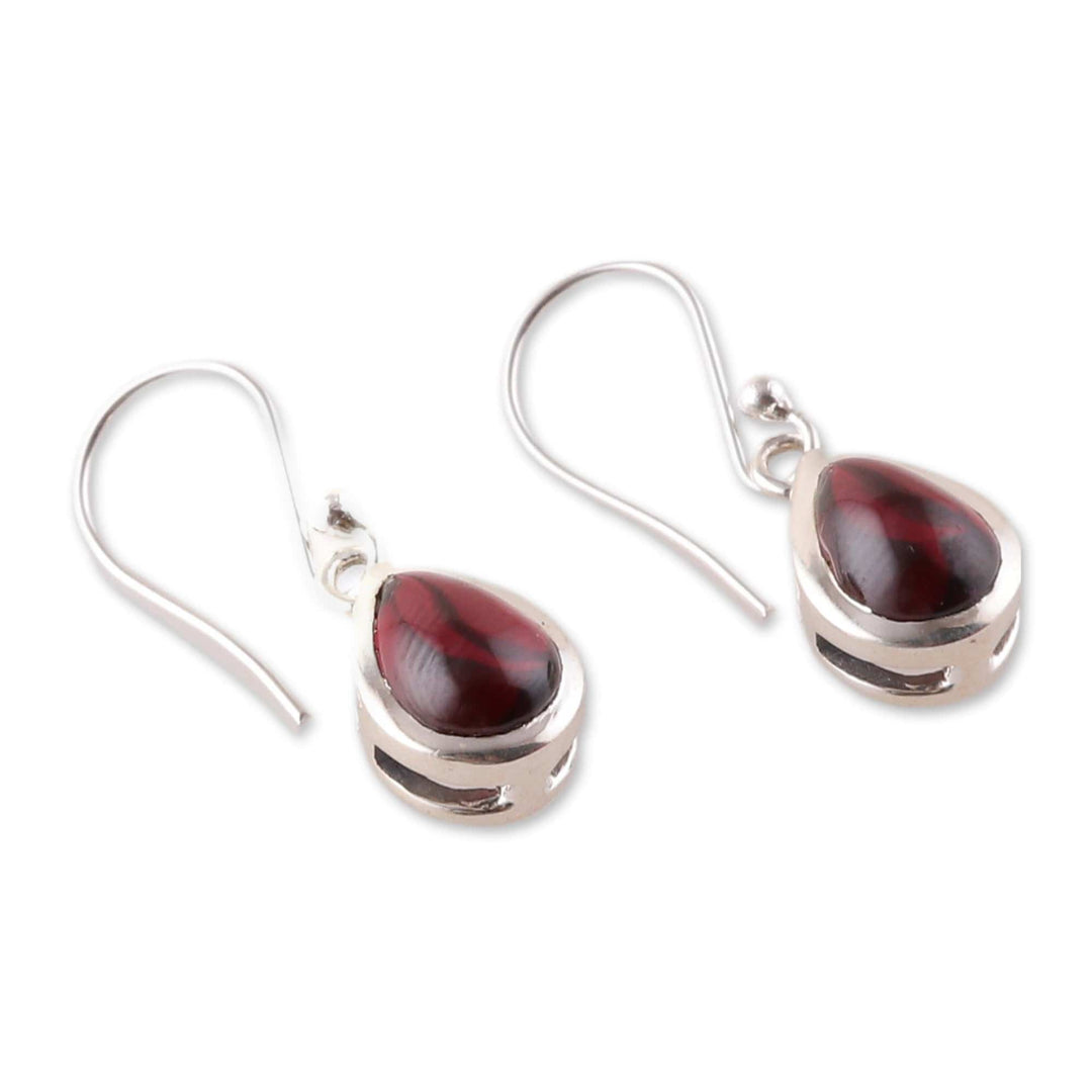 Polished Drop-Shaped Garnet Dangle Earrings from India - Radiant Droplets