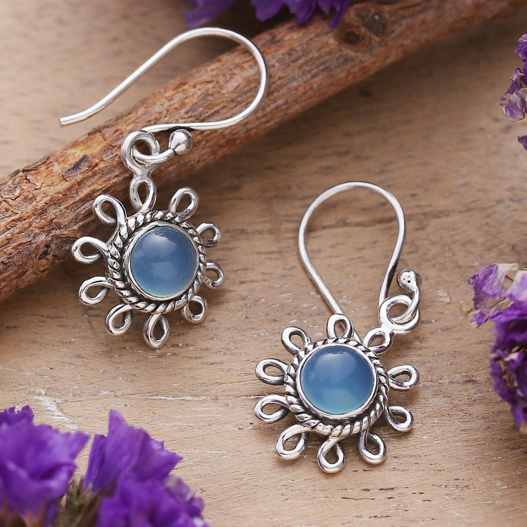 Sun-Shaped Sterling Silver Chalcedony Dangle Earrings - Kind Sun