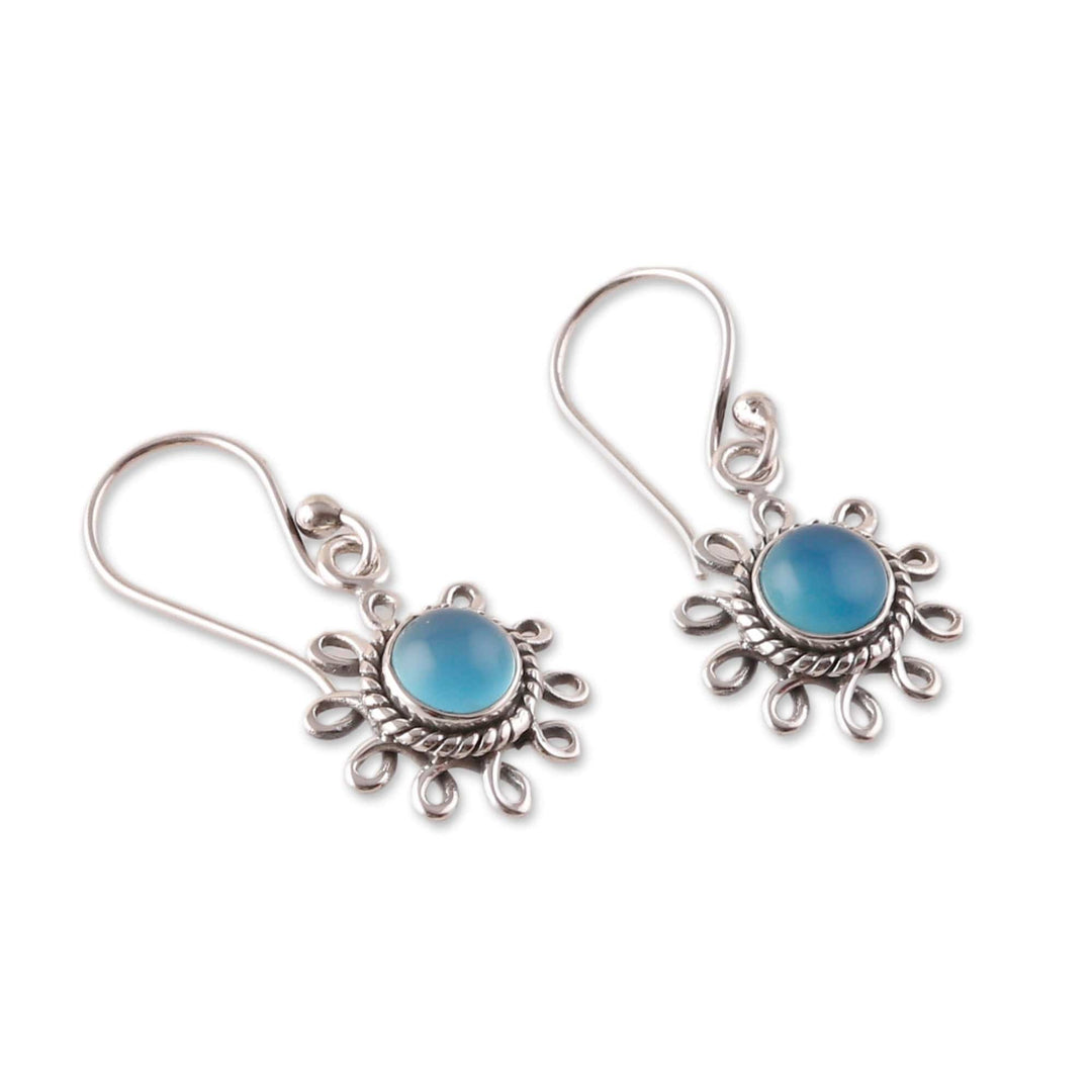 Sun-Shaped Sterling Silver Chalcedony Dangle Earrings - Kind Sun