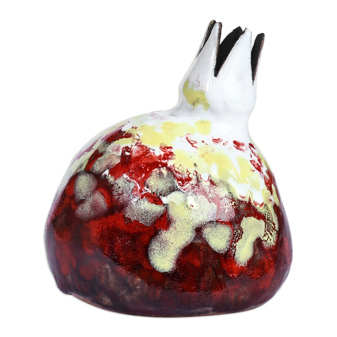 Hand-Painted Red and White Ceramic Pomegranate Figurine - Commitment Charm