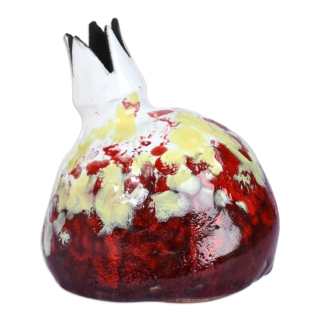 Hand-Painted Red and White Ceramic Pomegranate Figurine - Commitment Charm