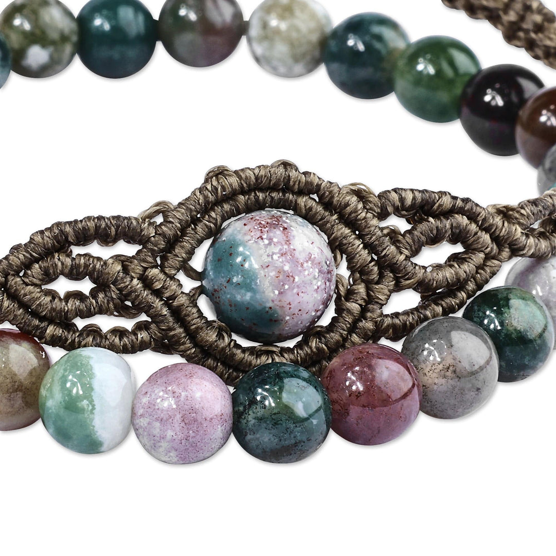Set of 2 Macrame and Beaded Bracelets with Green Agate Gems - New Spirit