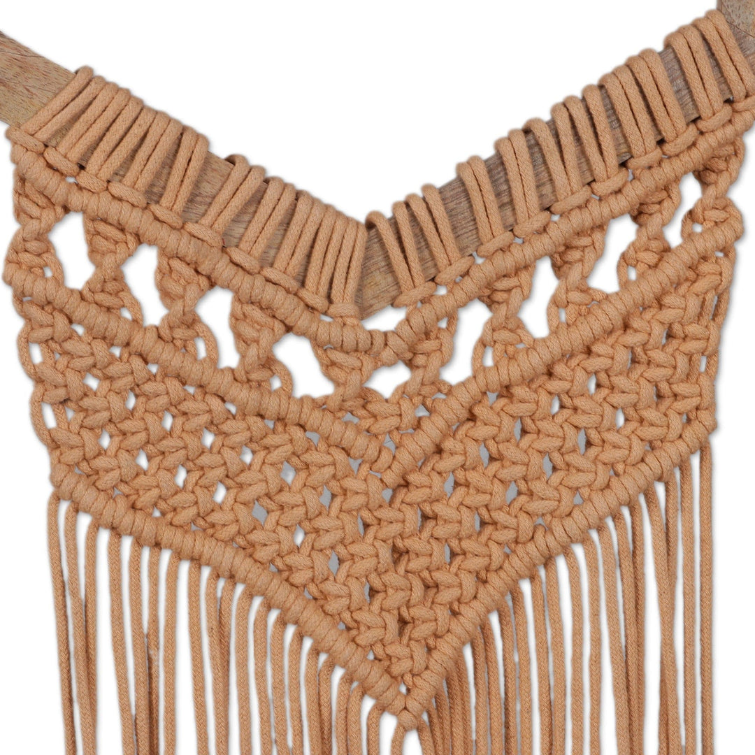 Handwoven Hexagon Cotton Wall Hanging in Brown Hues - Harmonious Connection