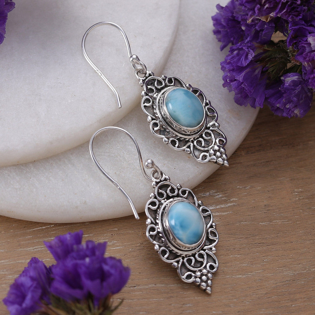 Polished Classic Natural Larimar Dangle Earrings from India - Classic Heaven