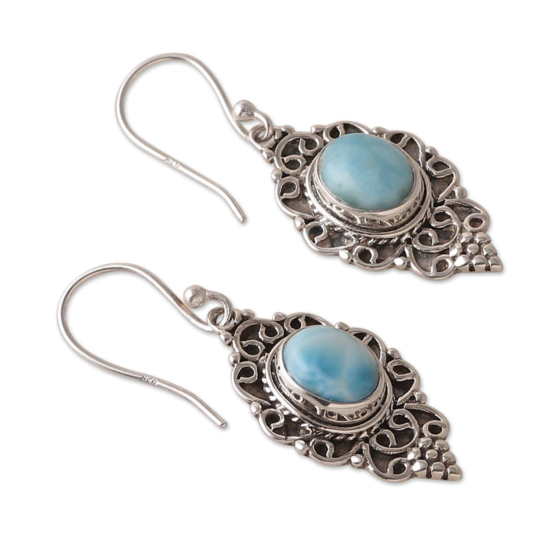 Polished Classic Natural Larimar Dangle Earrings from India - Classic Heaven