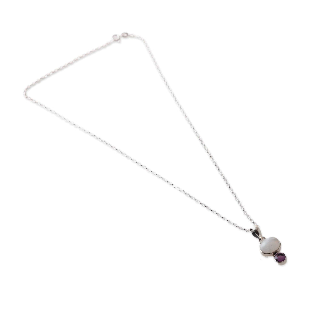 Natural Rainbow Moonstone and Amethyst Pendant Necklace - Sage's Harmony