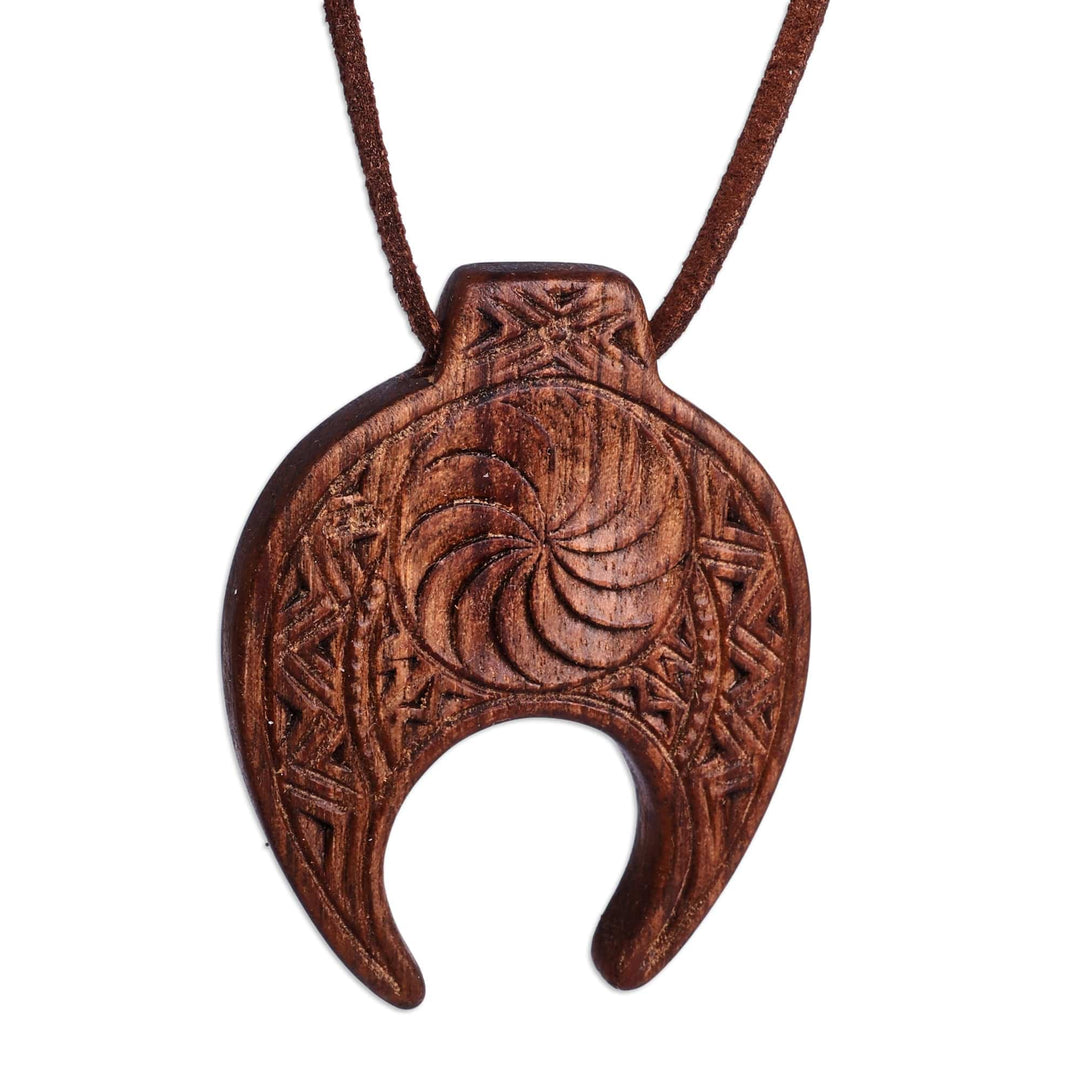 Hand-Carved Cultural Walnut Wood Pendant Necklace - Classic Talisman