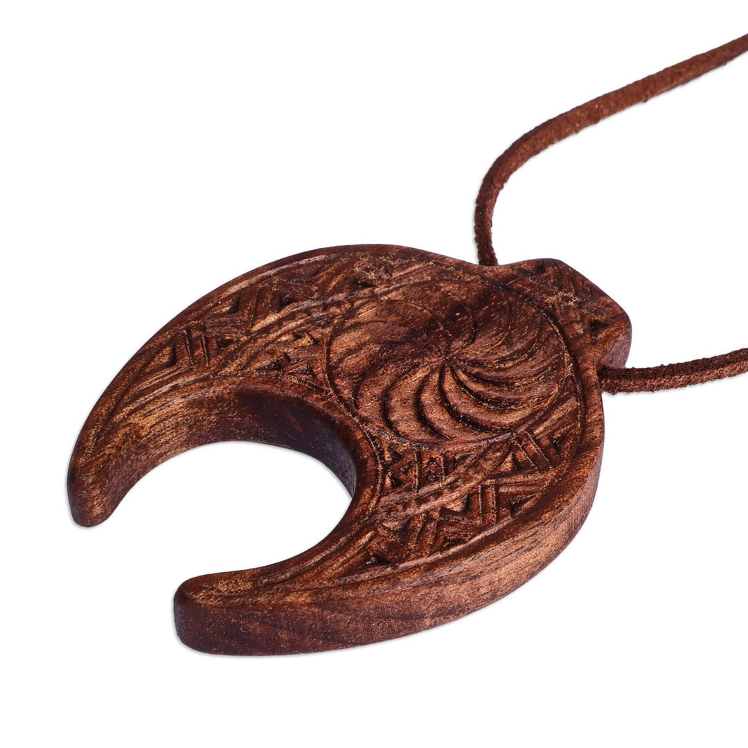 Hand-Carved Cultural Walnut Wood Pendant Necklace - Classic Talisman