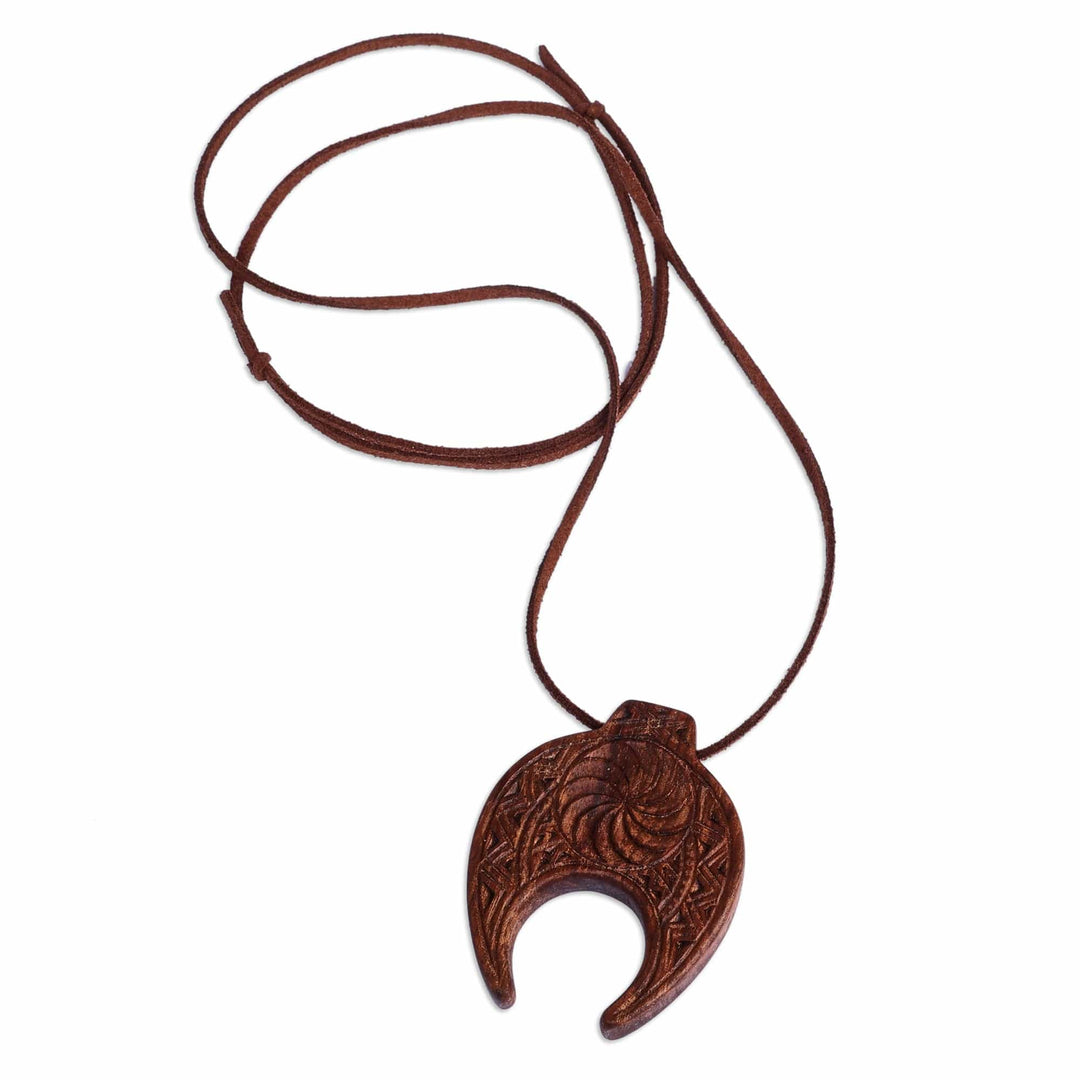 Hand-Carved Cultural Walnut Wood Pendant Necklace - Classic Talisman