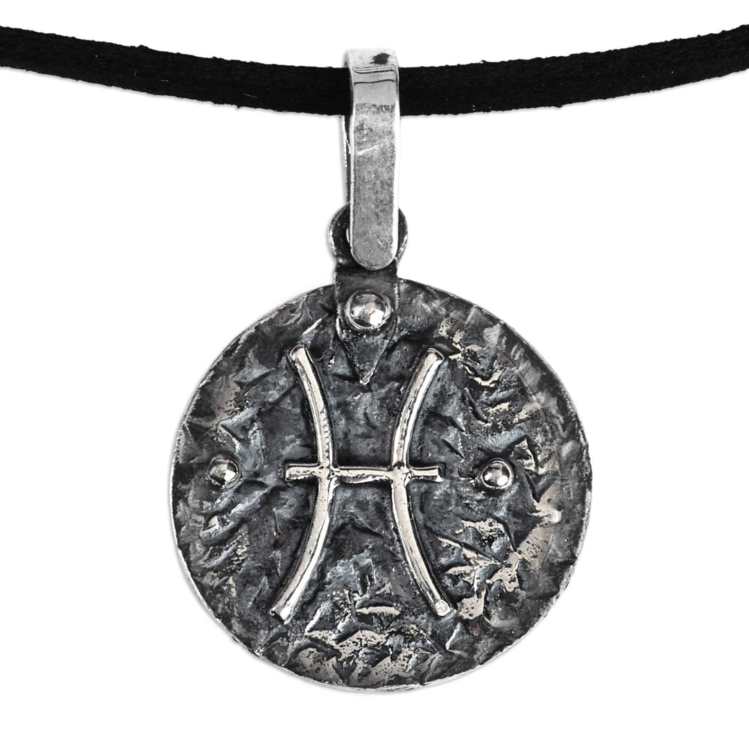 Sterling Silver Pisces Pendant Necklace with Adjustable Cord - Playful Pisces