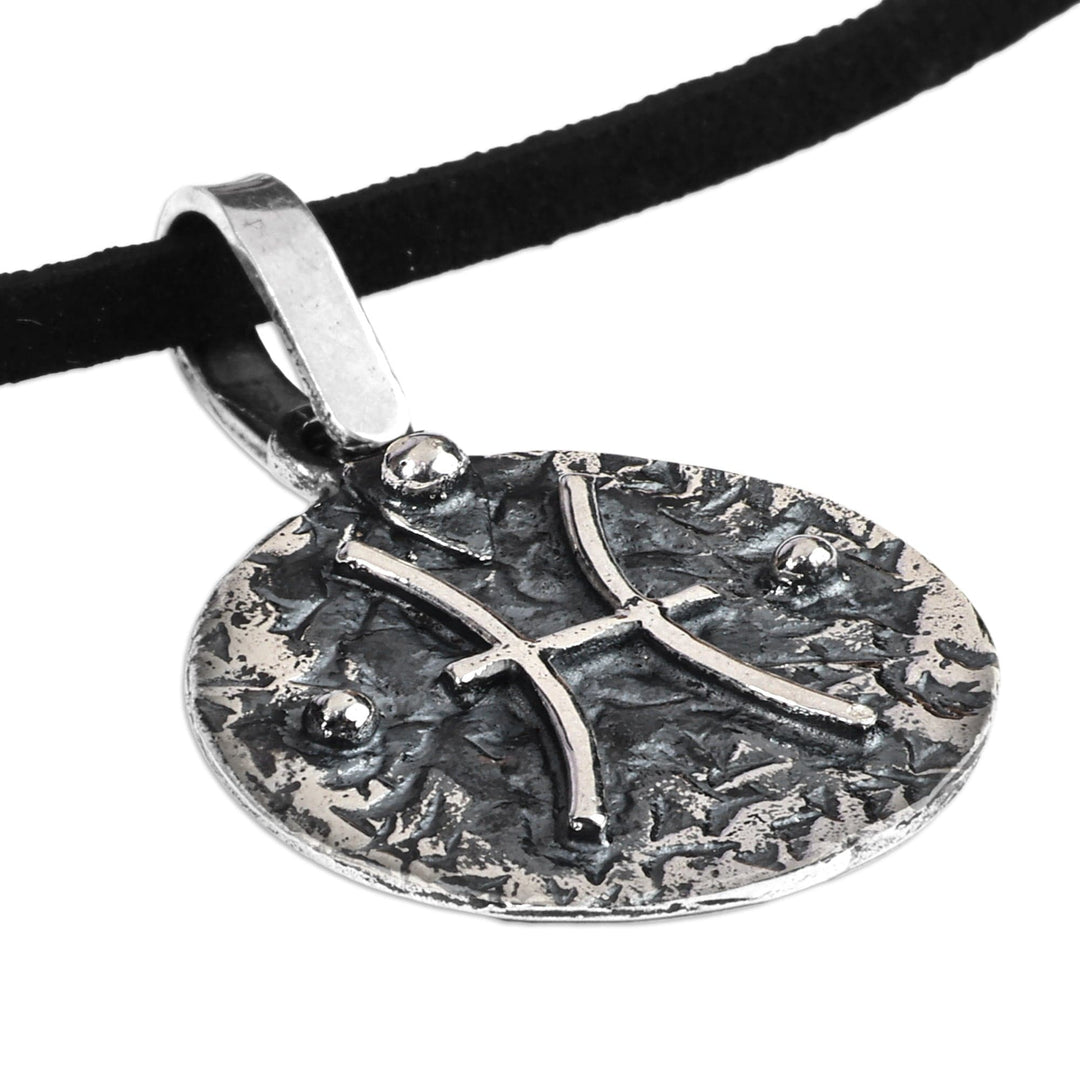 Sterling Silver Pisces Pendant Necklace with Adjustable Cord - Playful Pisces