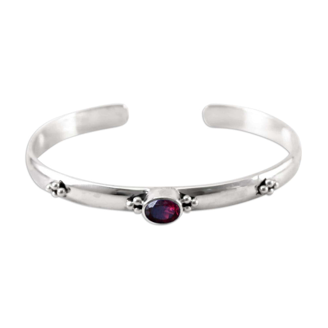 Garnet Sterling Silver Cuff Bracelet from Indonesia - Eye of Beauty
