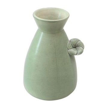Handmade Green Ceramic Vase with Flower Trim - Beautiful Frangipani