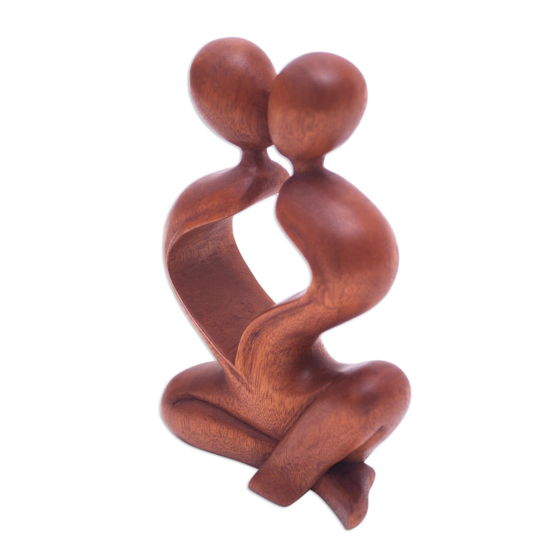 Romantic Wood Sculpture - Heartfelt Kiss