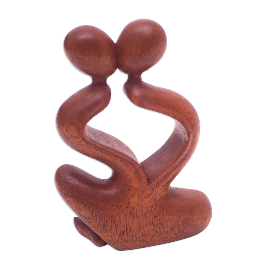 Romantic Wood Sculpture - Heartfelt Kiss