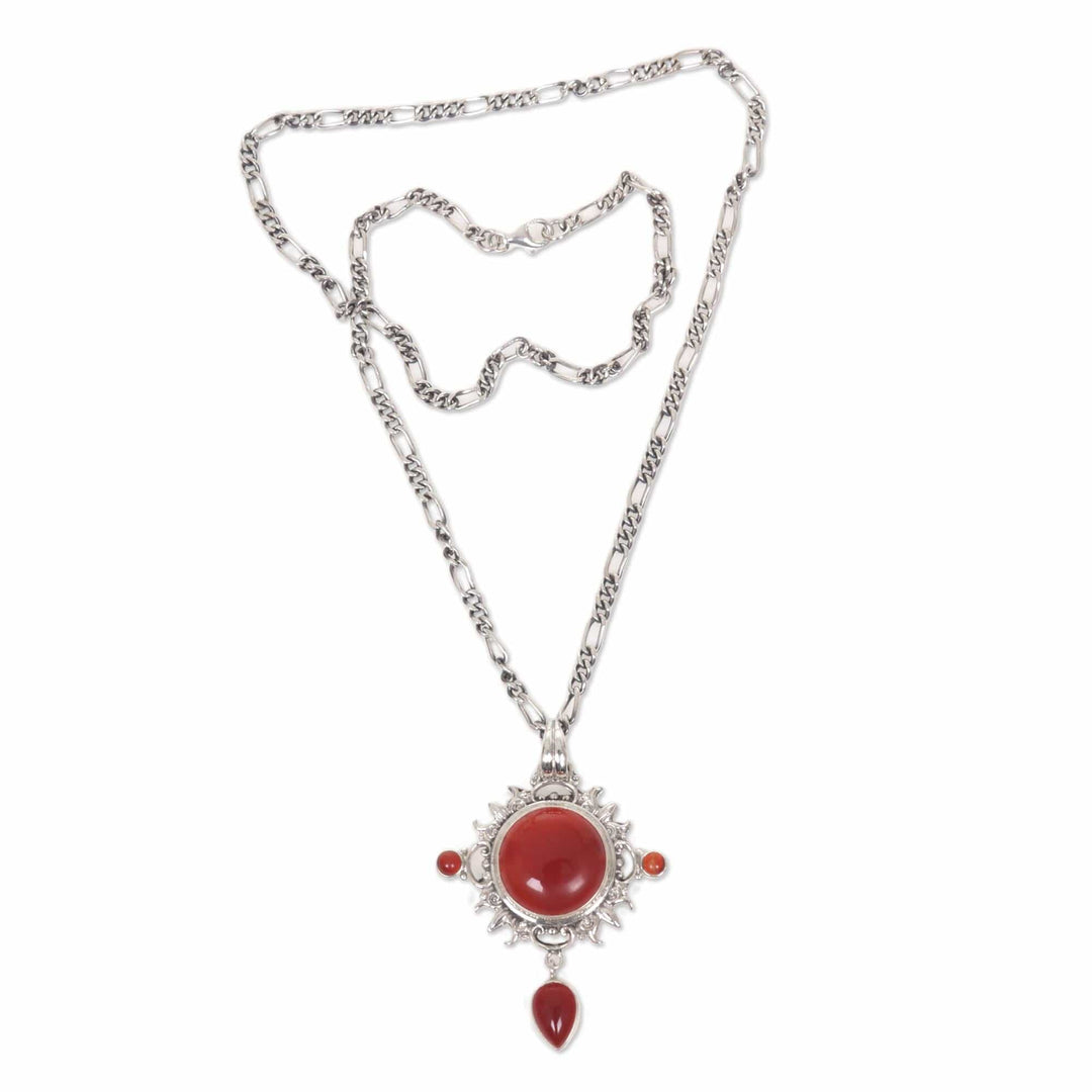 Carnelian Sterling Silver Pendant Necklace - Radiant Sun