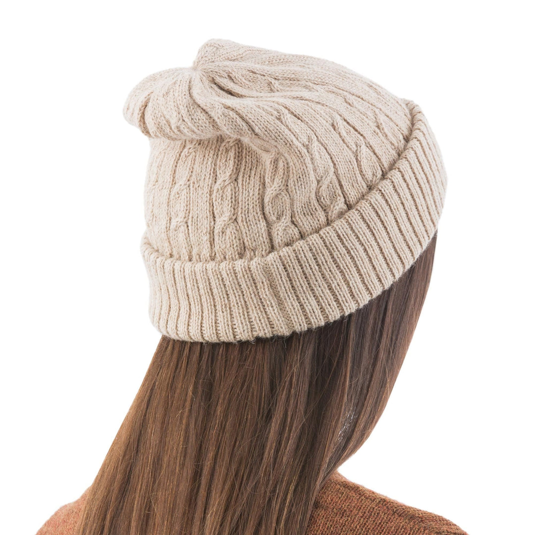 Unique Womens Alpaca Wool Solid Knit Hat - Tan Mountain Roads
