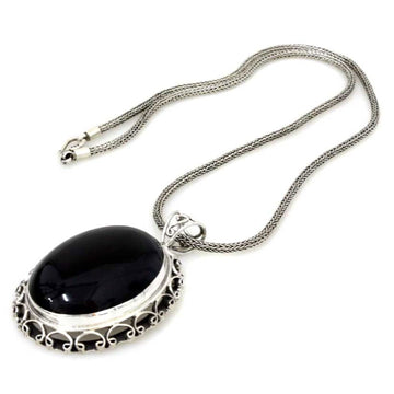 Sterling Silver and Onyx Pendant Necklace - Midnight Lace