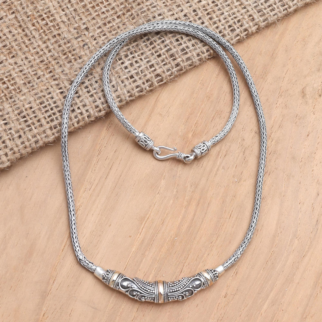 Sterling Silver and Gold Accent Necklace - Swirling Sea