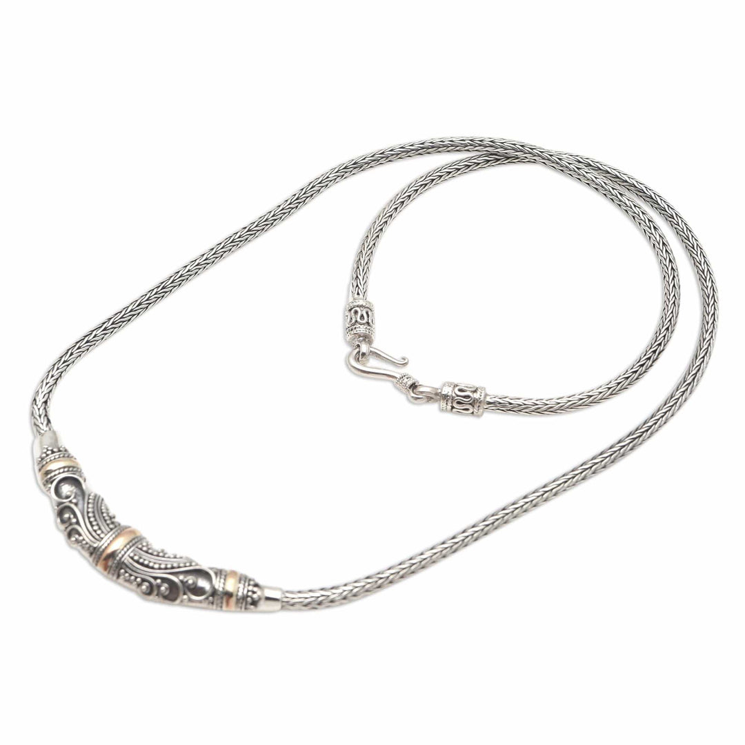 Sterling Silver and Gold Accent Necklace - Swirling Sea