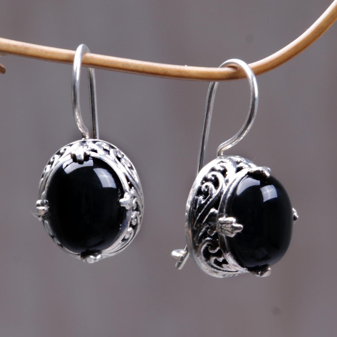 Onyx Sterling Silver Drop Earrings - Angelic Aura
