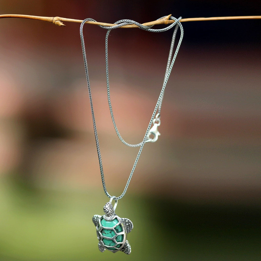 Sterling Silver and Reconstituted Turquoise Necklace - Chelonia Turtle