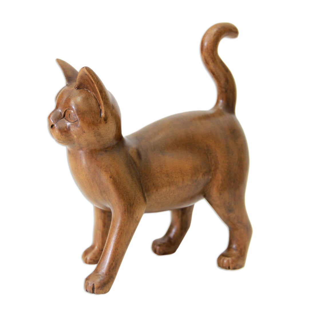 Wood Sculpture from Indonesia - Guardian Cat