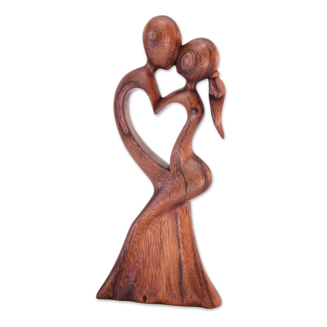Romantic Wood Sculpture from Indonesia - Love's Kiss