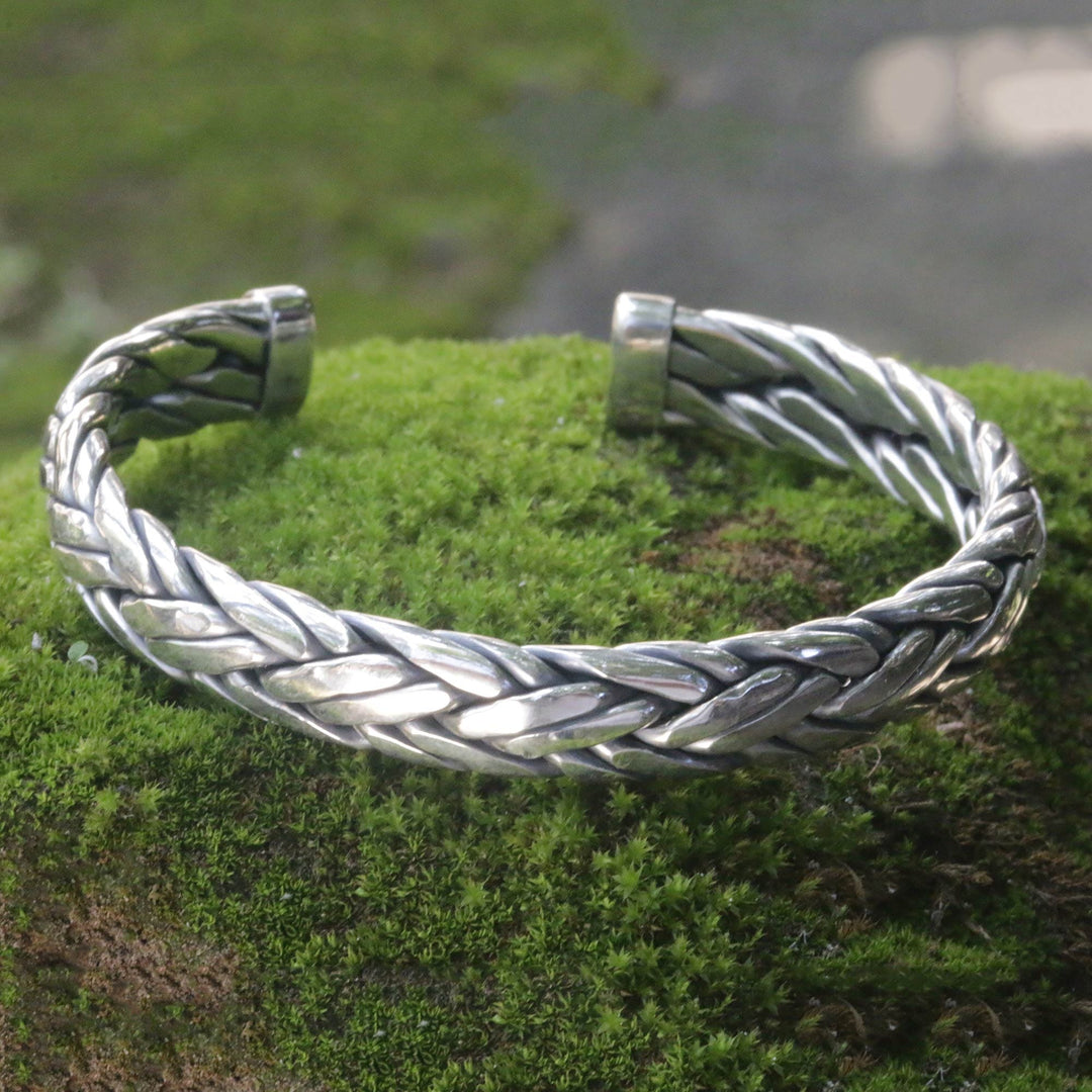 Men's Modern Sterling Silver Cuff Bracelet - Flowing Water