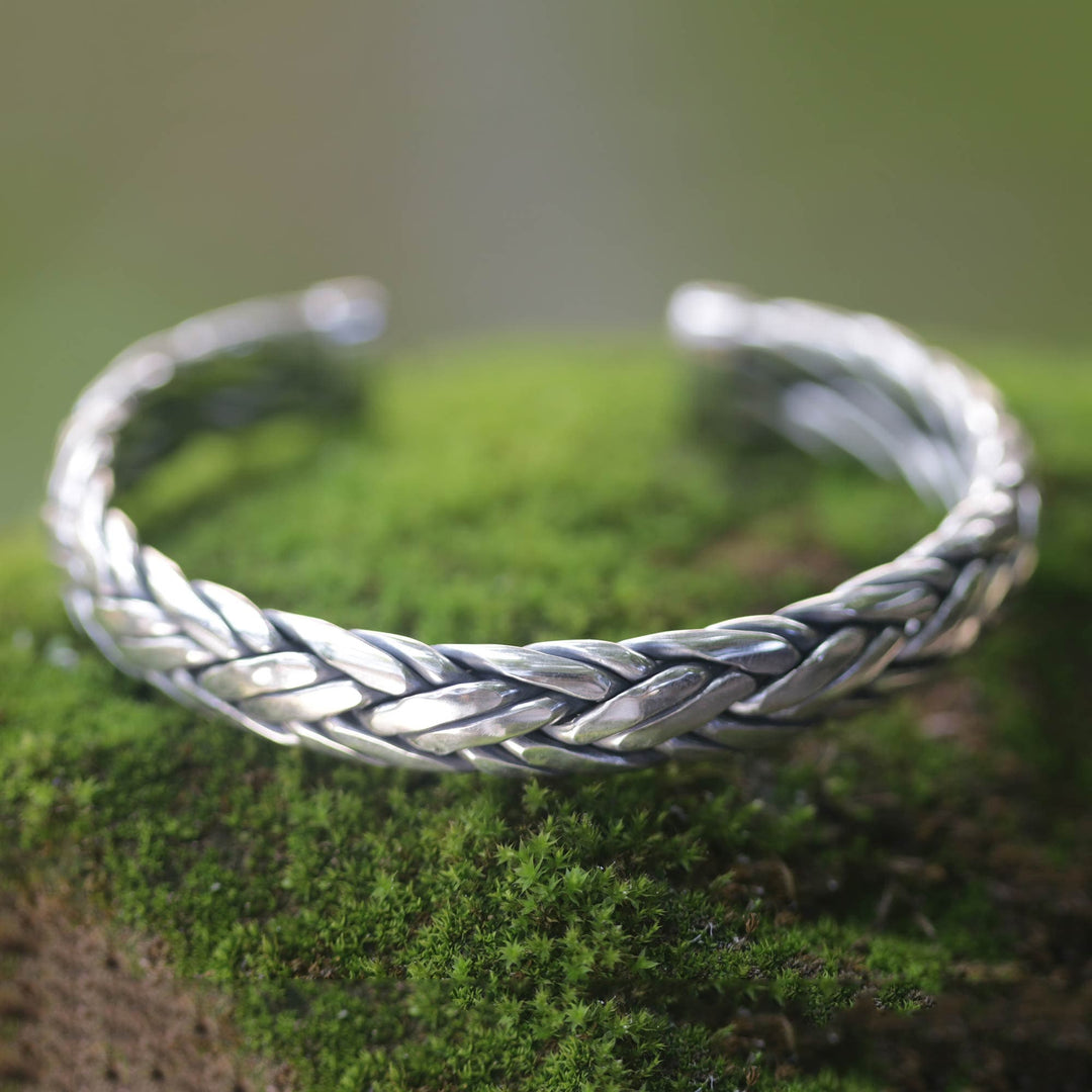 Men's Modern Sterling Silver Cuff Bracelet - Flowing Water