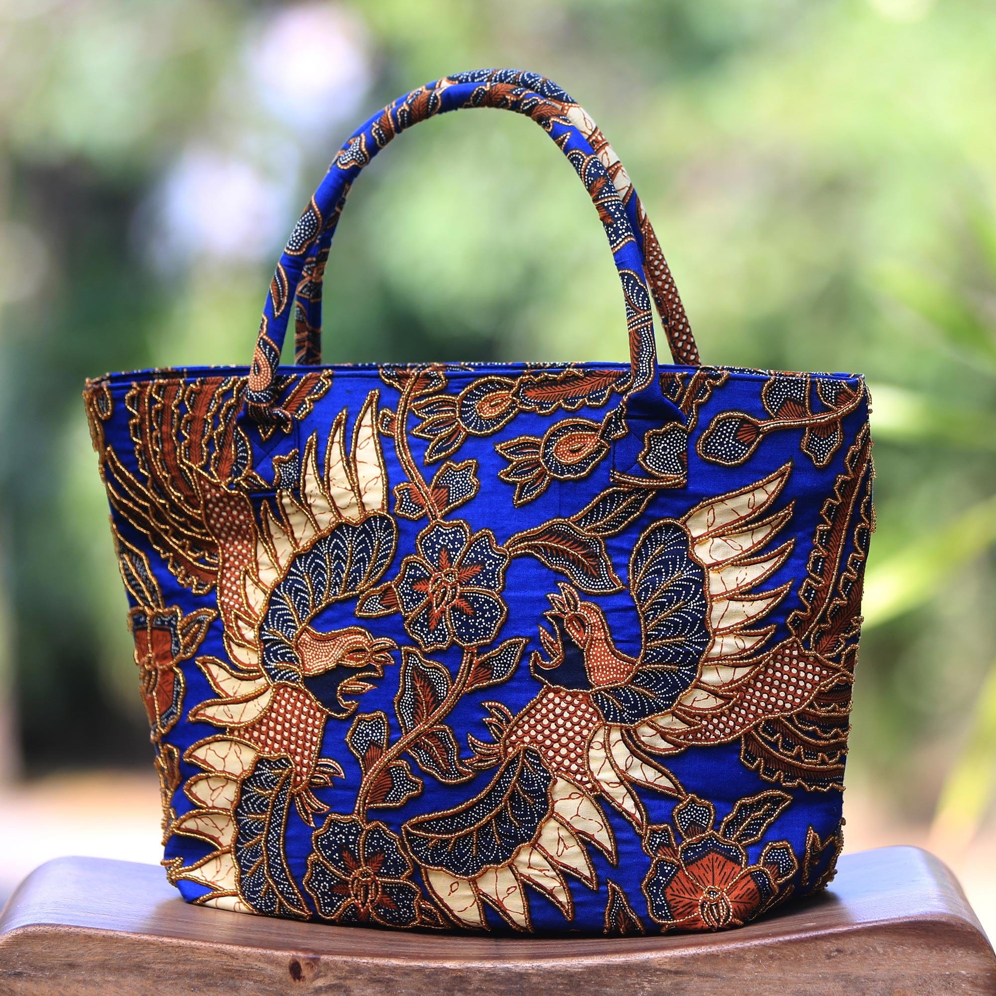 Beaded Blue Cotton Batik Handbag Glorious Java – GlobeIn