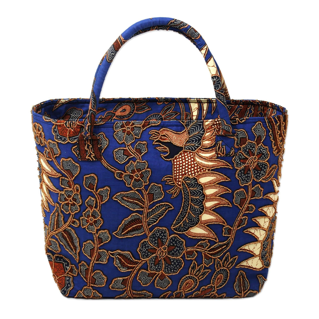 Beaded Blue Cotton Batik Handbag - Glorious Java