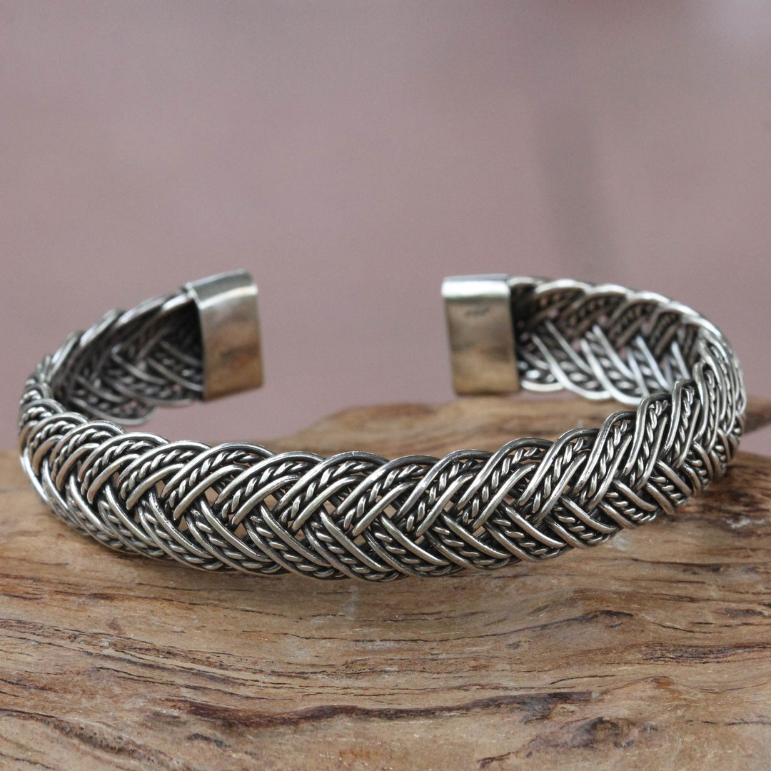 Braided Sterling Silver Cuff Bracelet - In Braids