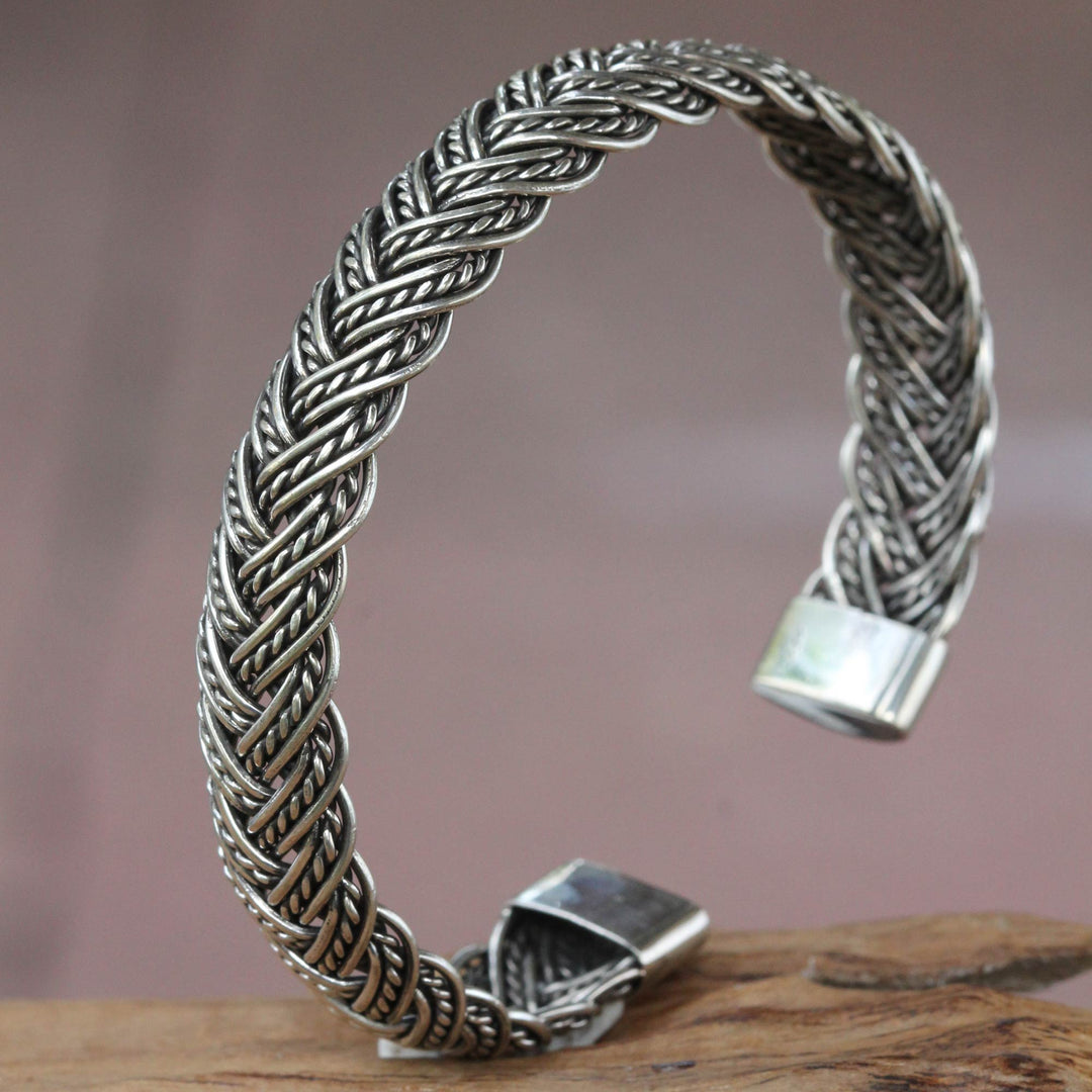 Braided Sterling Silver Cuff Bracelet - In Braids