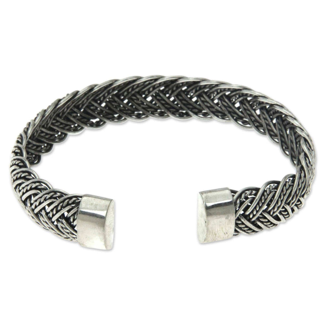 Braided Sterling Silver Cuff Bracelet - In Braids