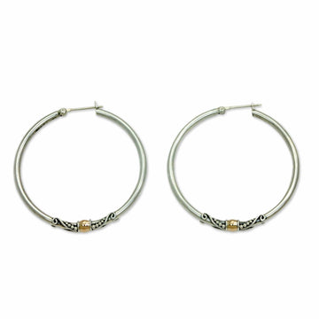 Sterling Silver Hoop Earrings with Golden Accents - Celuk's Kencana