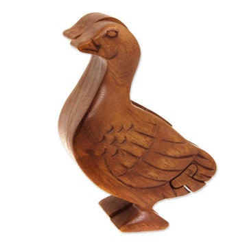 Handmade Natural Wood Puzzle Box - Javanese Duck