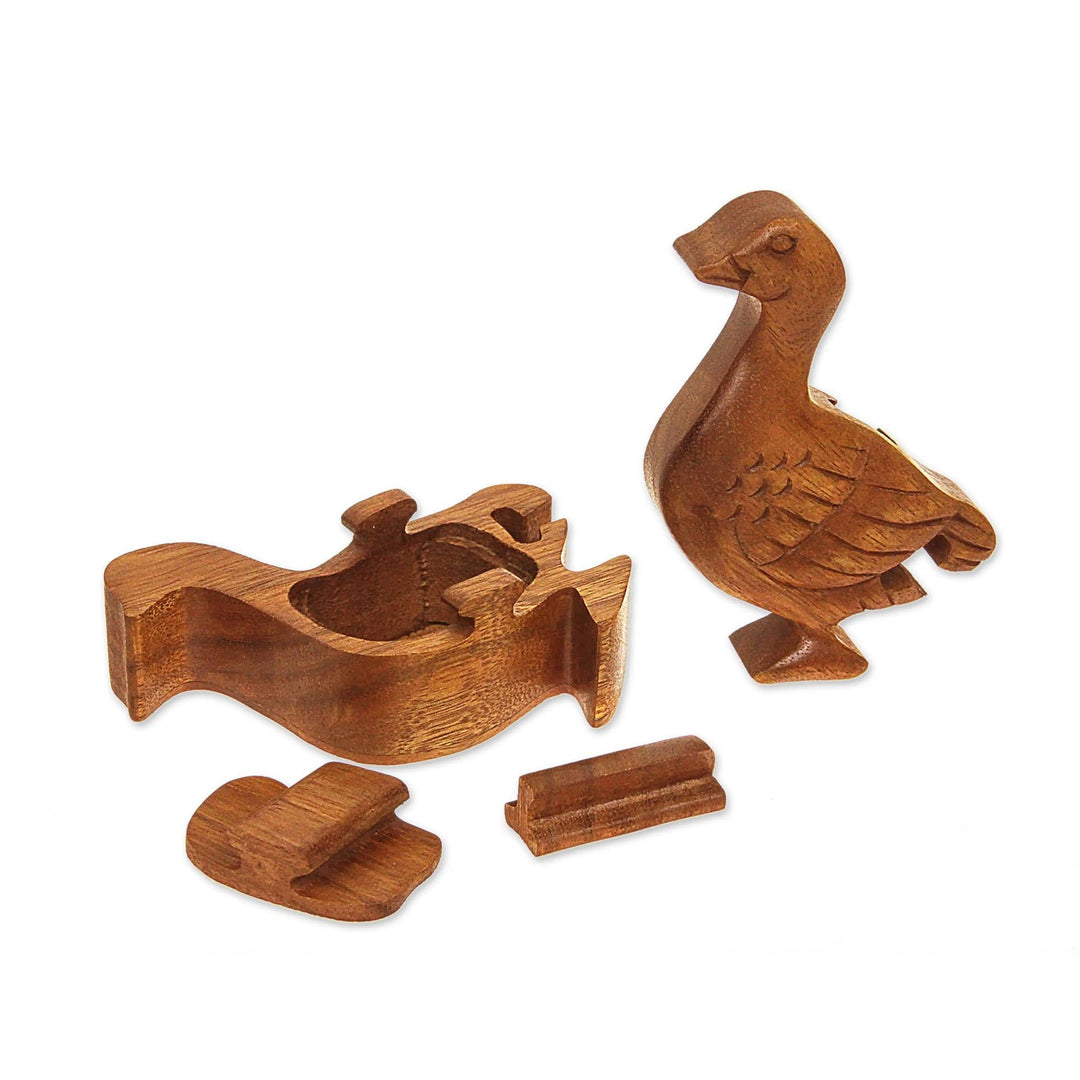 Handmade Natural Wood Puzzle Box - Javanese Duck