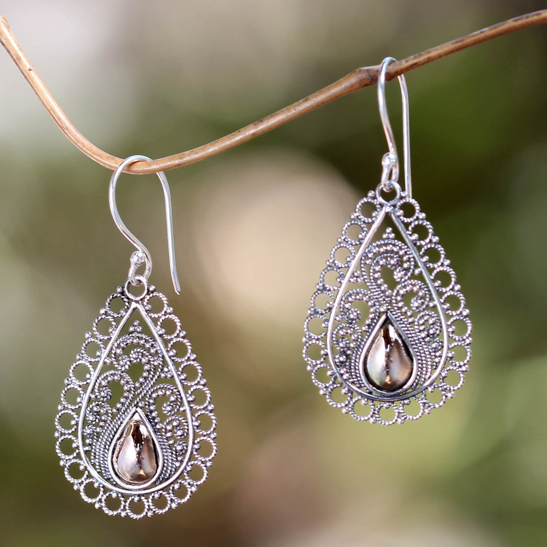 Silver Lace Earrings with 18k Gold - Silver Lace