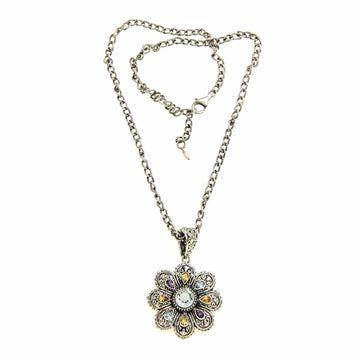 Multi-gemstone Flower Pendant Necklace - Rainbow Flower