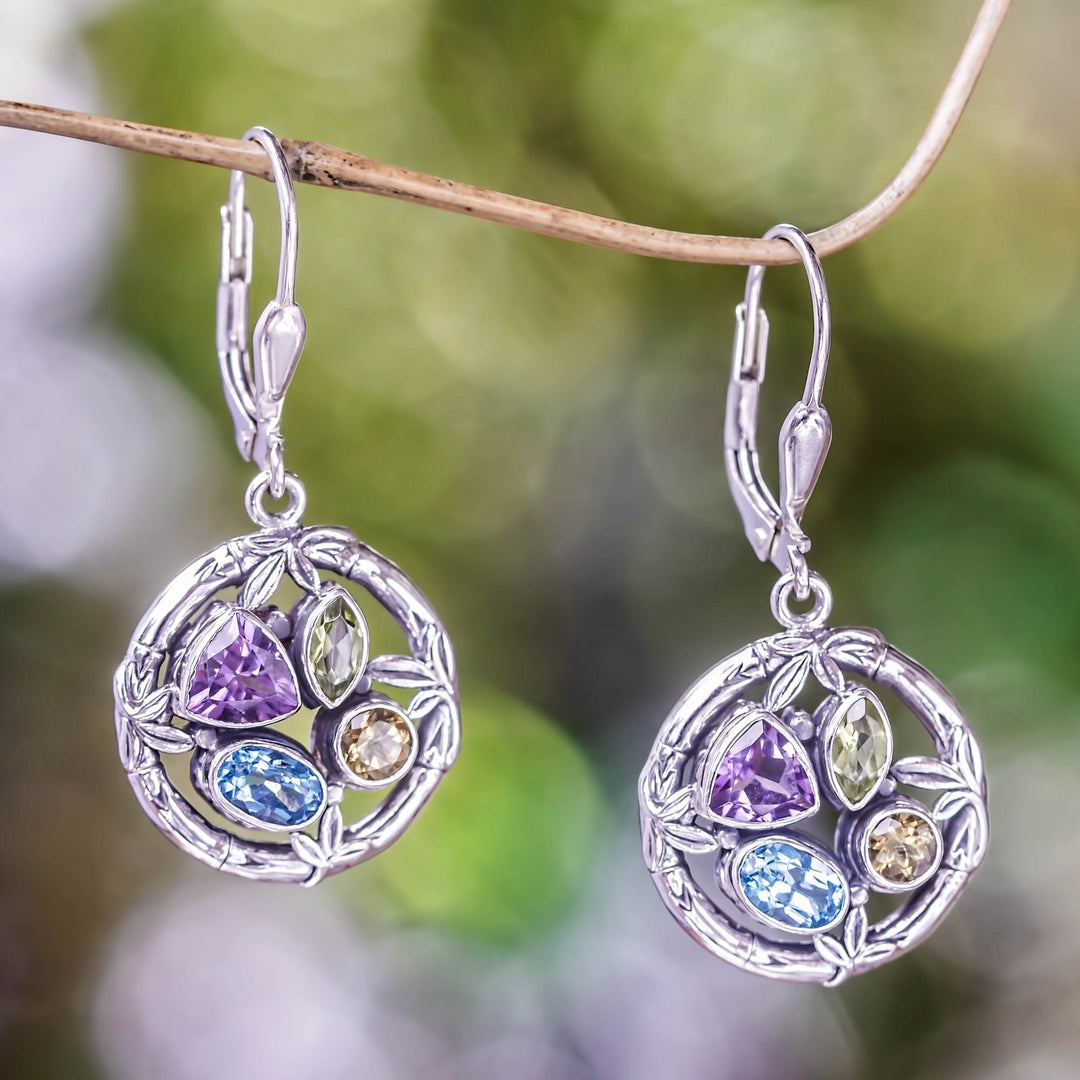 Multi-gemstone Sterling Silver Dangle Earrings - Splendid Bamboo