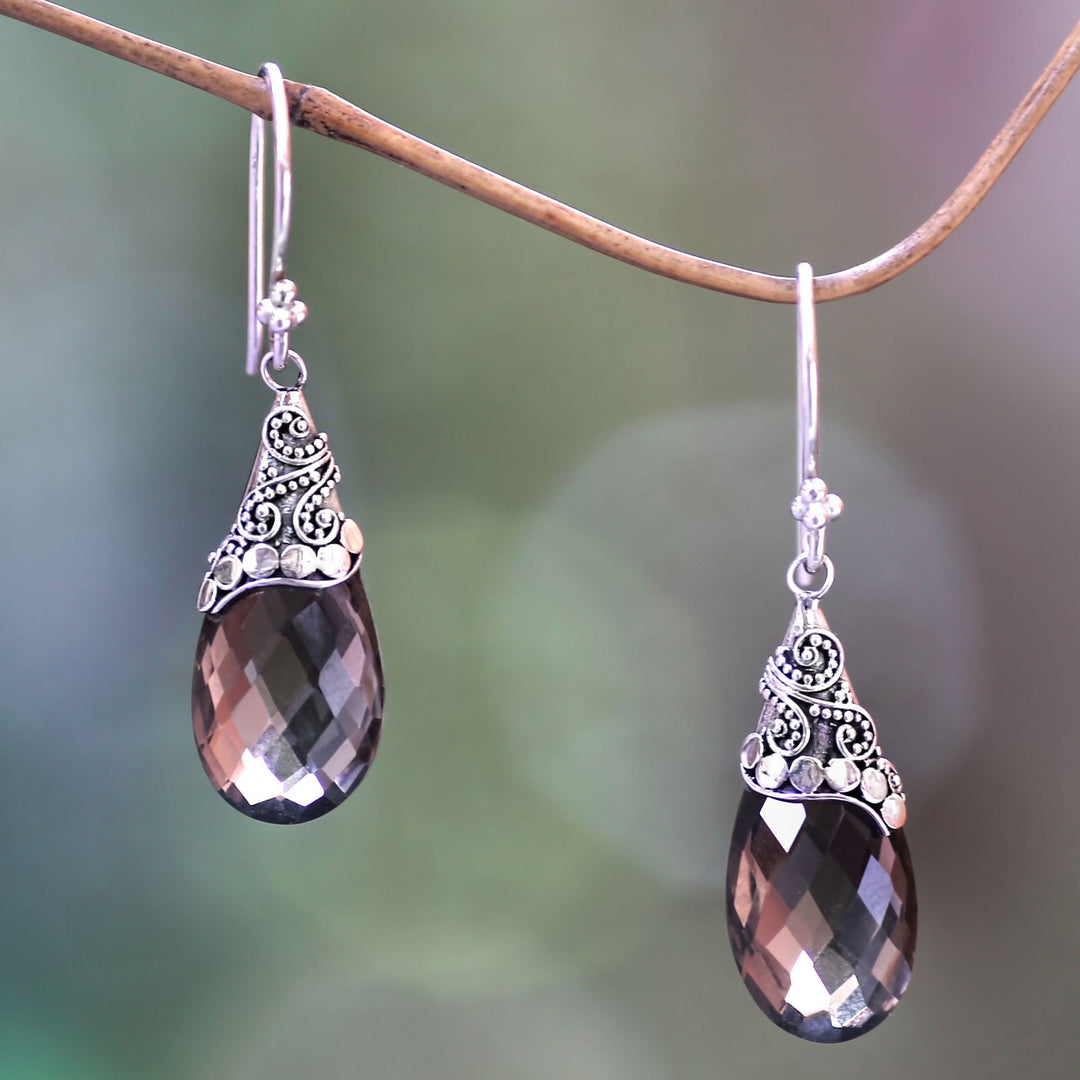 Smoky Quartz and Sterling Silver Dangle Earrings - Glamorous