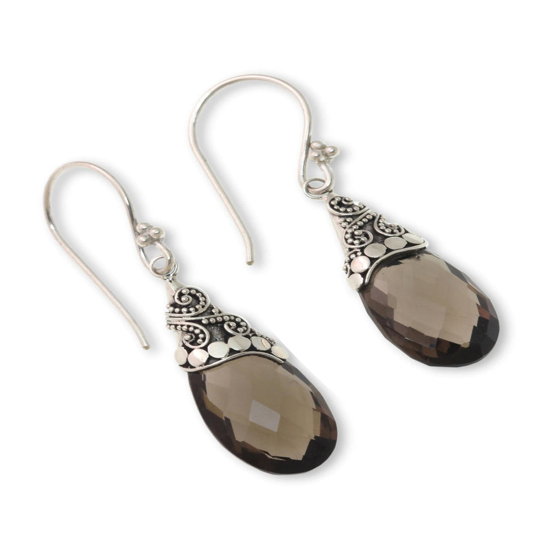 Smoky Quartz and Sterling Silver Dangle Earrings - Glamorous